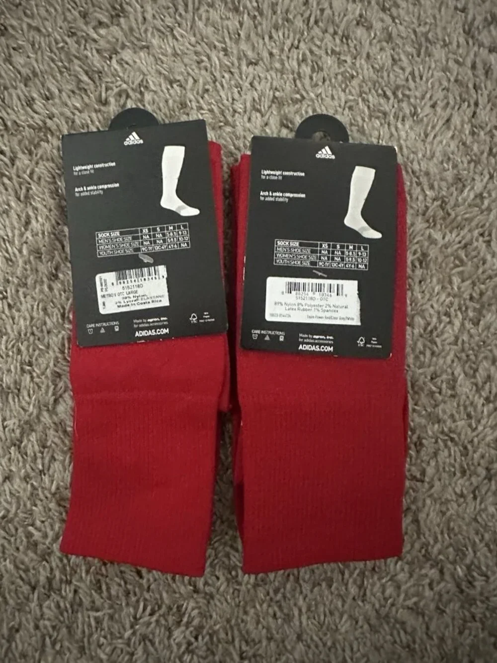 LOT OF 2 ADIDAS SOCCER METRO SOCK ARCH & ANKLE COMPRESSION Sz L 9-13 RED SOCKS